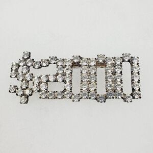 Vtg $ Dollar Sign Year 2000 Y2K Clear Sparkly Crystal Rhinestone Brooch Pin Long
